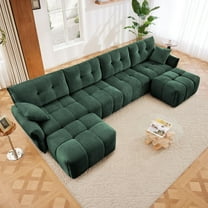 4-Seater Sofa Set with 2 Ottomans, Solid Wood Frame with Premium Chenille Fabric, Perfect for Living Room, Home Office, Lounge, Hotel or Vacation Rental (Dark Green)