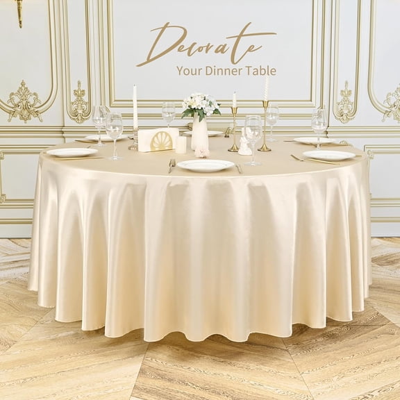 6 Pack Champagne Round Tablecloth, 120 Inch Satin Fabric Tablecloth for Round Table, Wrinkle Resistant Washable TableCover Bright Silk TableClothes for Wedding Party Dining Table Banquet