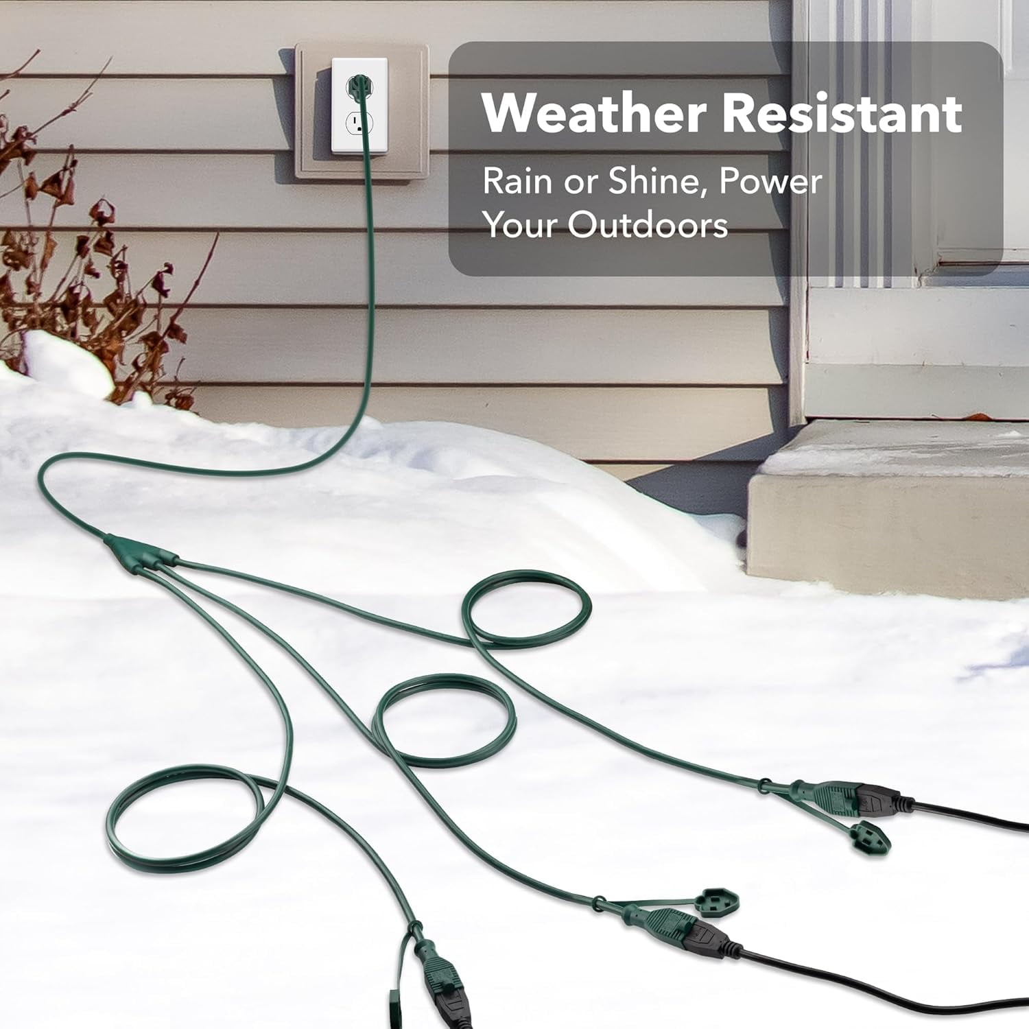 BN-LINK Outdoor Extension Cord 1 to 3 Splitter, 25 ft Power Cord, Multi Grounded Outlets, 16/3 SJTW Weatherproof for Lighting, Landscaping & Holiday Decorations, ETL Listed