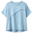 thumbnail image 4 of CAIVO Women Shirts Casual Blend Short Sleeve Crew Neck Tops Loose Relaxed O-Neck Solid Color Relaxed Fit Shirts, 4 of 4