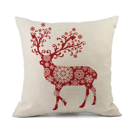 Deer Pattern - Nordic Style Cushion Cover Pillowcase Christmas Deer Pattern Cotton Linen Pillow Cover+Pillow
