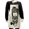 thumbnail image 1 of Indie Kids Apron, Hipster Gentleman Skull with Mustache Pipe and Eyeglasses with Inscription Vintage, Boys Girls Apron Bib with Adjustable Ties for Cooking Baking Painting, Black Cream, by Ambesonne, 1 of 2