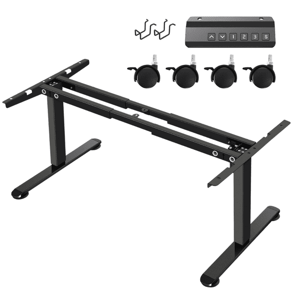 Legooin Electric Stand Up Desk Frame with Wheels, Hook and Controller, Single Motor, Height Adjustable 28"-45", Black(Frame Only)