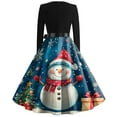 thumbnail image 4 of Christmas Dresses for Women Women's Christmas Printed Round Neck Big Hem Skirt Pleated Skirt Long Sleeved Dress with Snowman Print for Holiday Party,Blue,L, 4 of 5