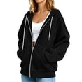 thumbnail image 3 of Vivianyo HD Women's Light Contrast Stitch Zip Up Hooded Sweatshirt, White Drawstring Kangaroo Pocket Long Sleeve Solid Casual Hooded Outer Tops for Women, Women's Black, Sizes S-2XL, 3 of 8