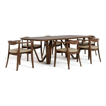 Furniture of America Ralmon 7-Piece Solid Wood Dining Table Set in Rich Walnut