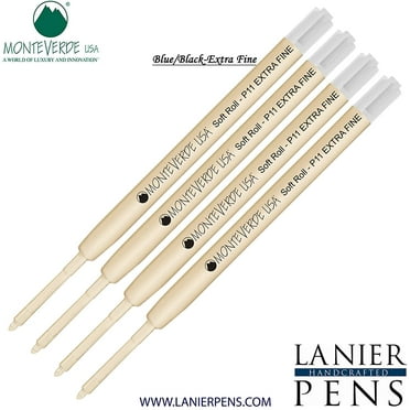 Lanier Combo Pack - 4 Pack - Monteverde Soft Roll Extra Fine Ballpoint P11 Paste Ink Refill Compatible with most Parker Style Ballpoint Pens - BlueBlack (Extra Fine Tip 0.5mm)
