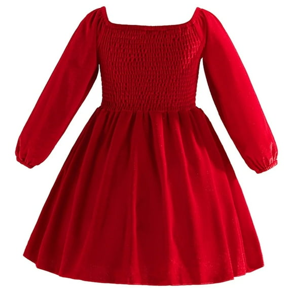 XBASW Baby Toddler Girls Christmas Velvet Dresses Fall Winter Long-Sleeved Casual Dresses Solid Color Tunic Shirts Dress for 1-5Y
