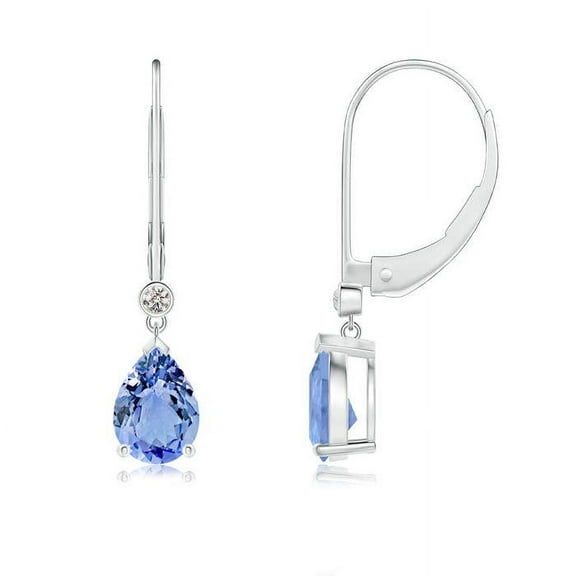 ANGARA Natural 1.3 ct Tanzanite Leverback Drop Earrings with Diamond in 14K White Gold for Women (Size-7x5mm) | December Birthstone, Anniversary, Jewelry Gift for Women | Natural Tanzanite Earrings