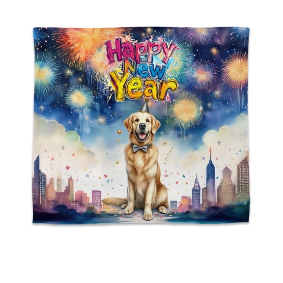Happy New Year with Golden Retriever Fireworks Holiday Xmas Winter 2025 Tapestry Goldens Dog Lover Gifts Idea Wall Hanging Backdrop Home Decor - 00025