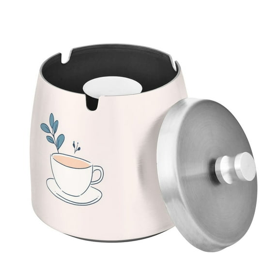 Outdoor Ashtray with Lid for Cigarette Stainless Steel Smokeless Ash Tray for Patio Home Table Decor Coffee Cup with Leaf