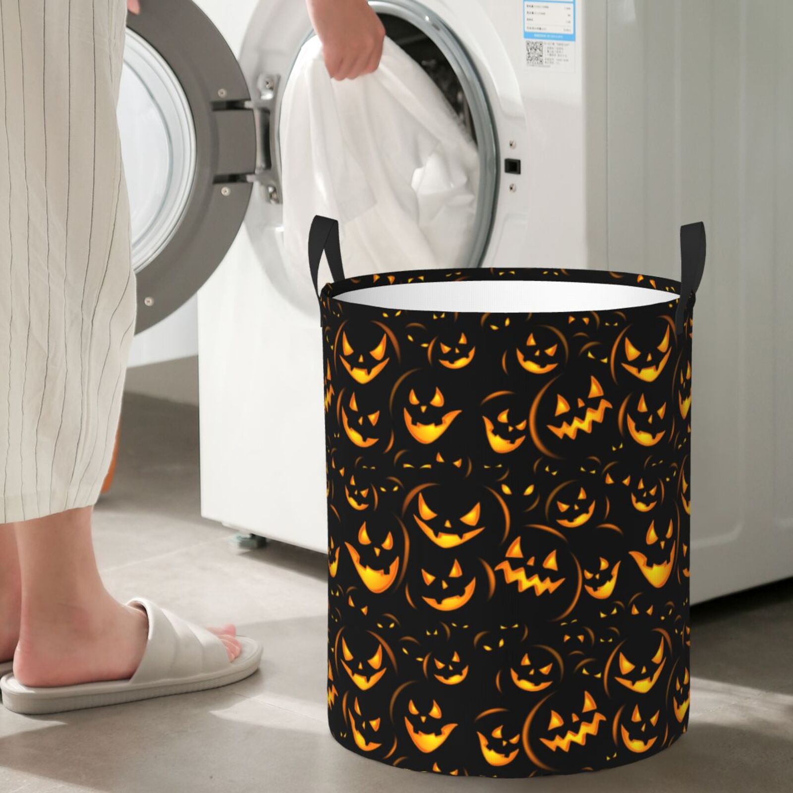 Large Laundry Basket with Handles - halloween pumpkins Patterns Kids Baby Dirty Clothes Laundry Hamper for Bedroom Aesthetic