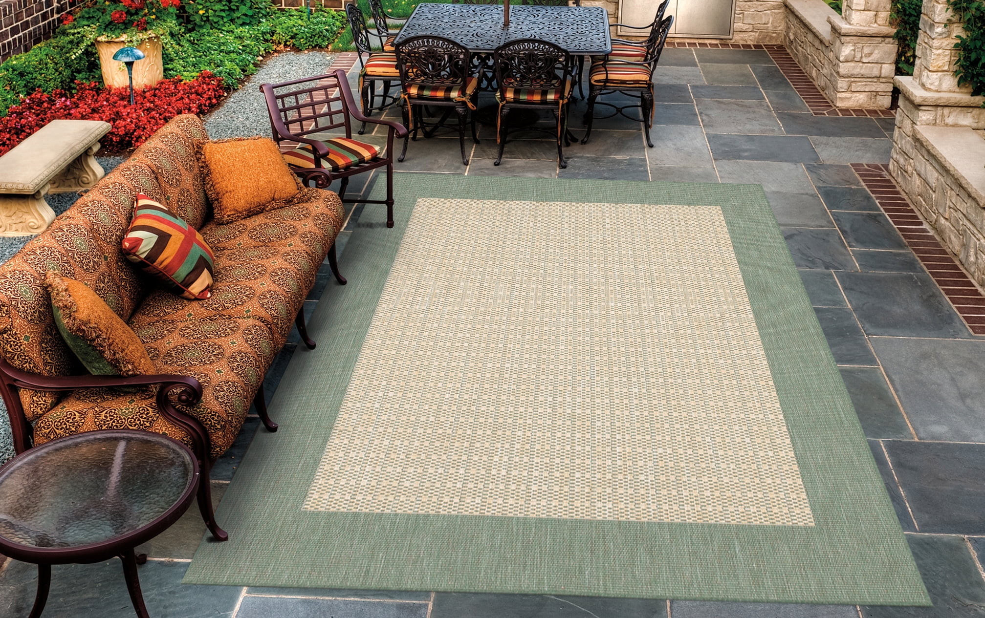 Couristan Recife Checkered Field Rug, Natural/Green