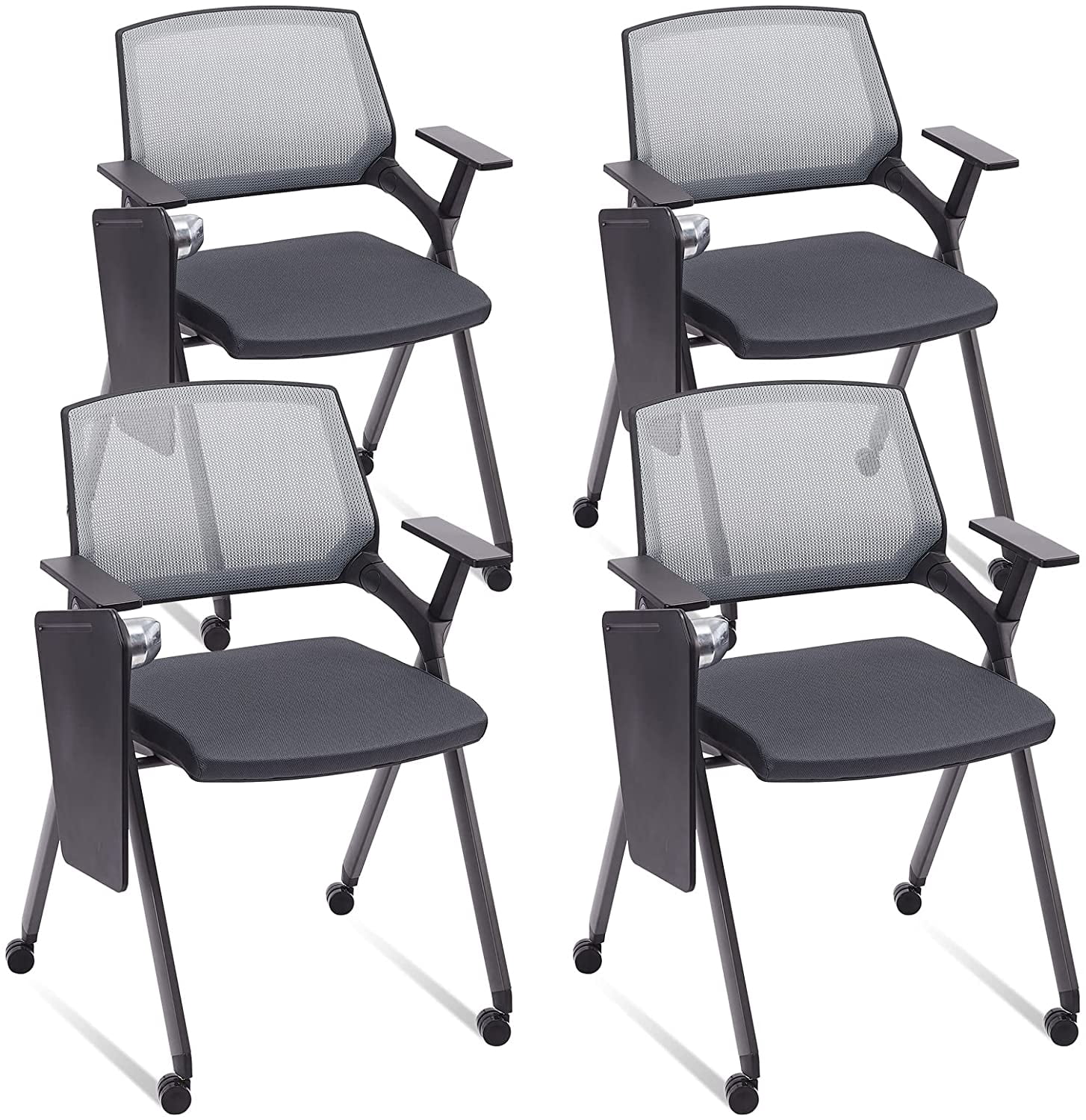 CLATINA Tablet Arm Chair with Caster Wheels Mesh Guest Nesting Stacking