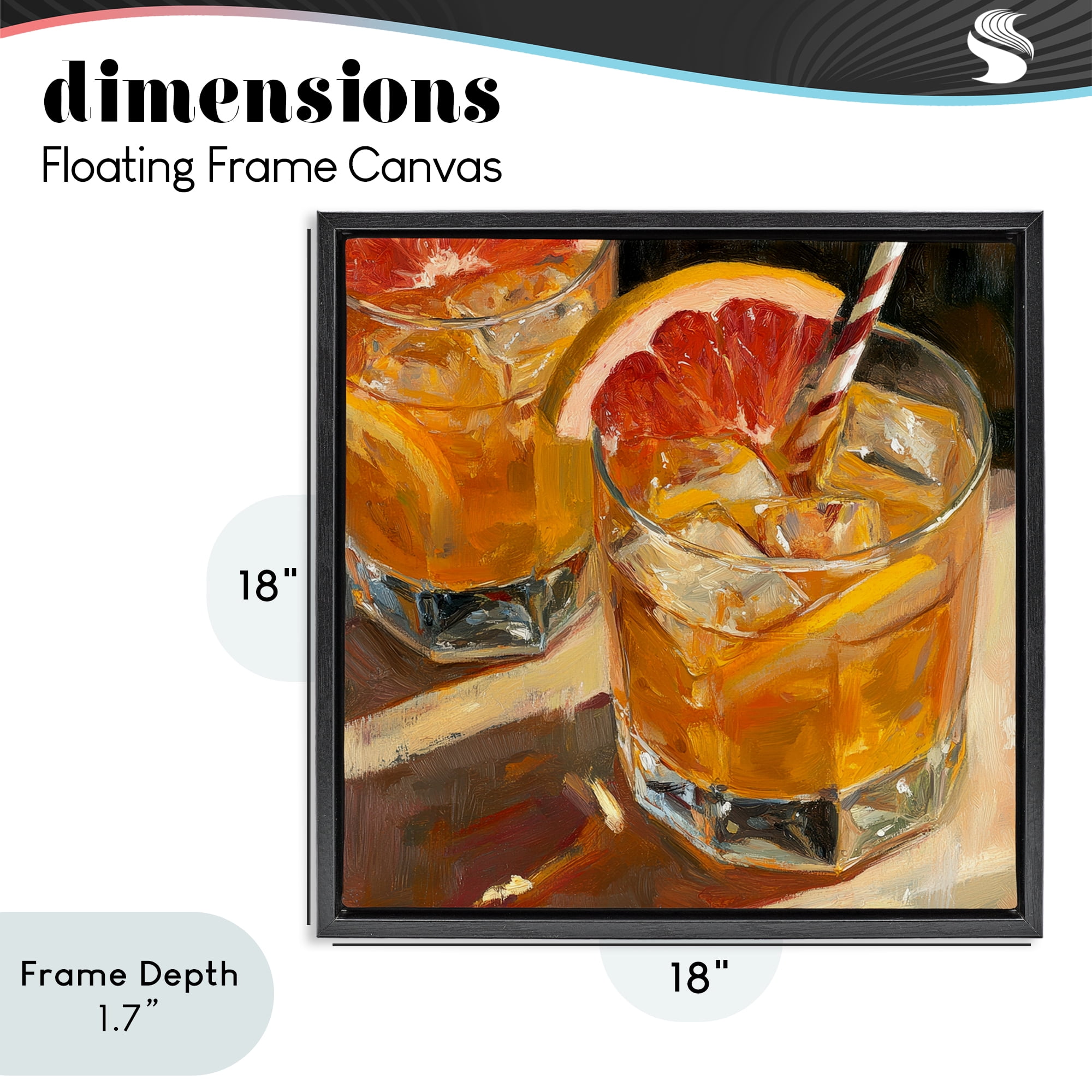 Stupell Industries Grapefruit Cocktail with Ice Cubes Black Framed Floater Canvas Wall Art, design by Petal Prints Design