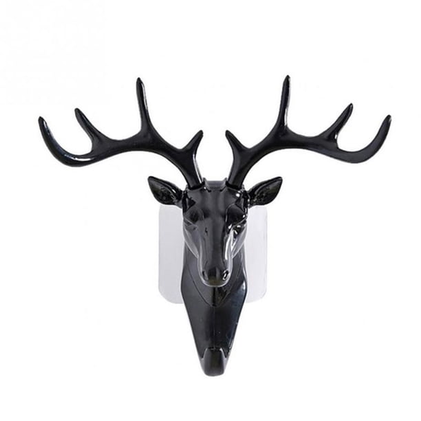 Yuarrent Gancho para colgar en la pared de plástico con cabeza de ciervo, bolsa para sombrero, estante para joyería, adhesivo para decoración Almacenamiento y organización del hogar Negro
