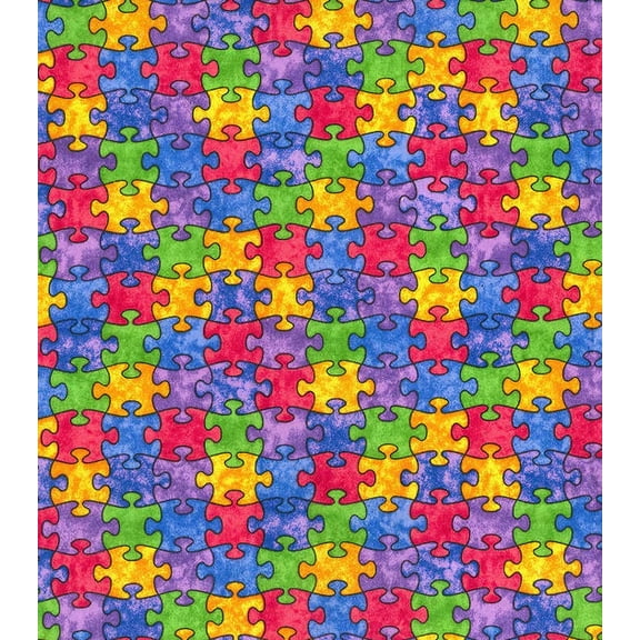 Multi Color Puzzle Pieces Cotton Fabric