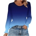 thumbnail image 2 of YueHuiYing Ladies' Fashion Gradient Color Base T-shirt Round Neck Long Sleeve Loose Tshirts Fall Clothes, 2 of 6