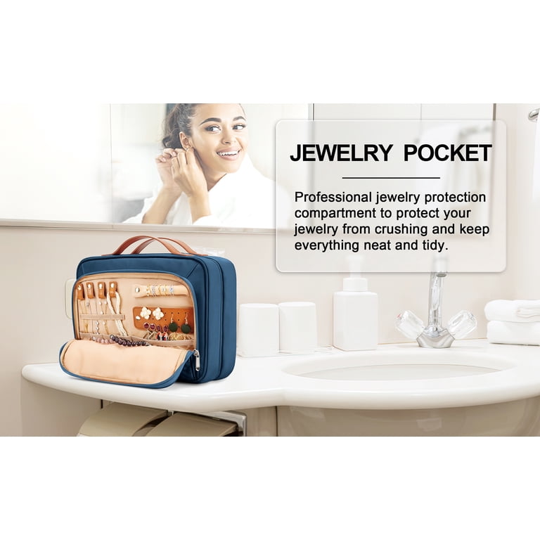 best makeup bags for shower travel Telena Leather Make Up Bag Portable Bag Waterproof Cosmetic Women Large Capacity With Handle and Divider Open Lay Flat The Travel Toiletry bag The 7 Best Makeup Bags