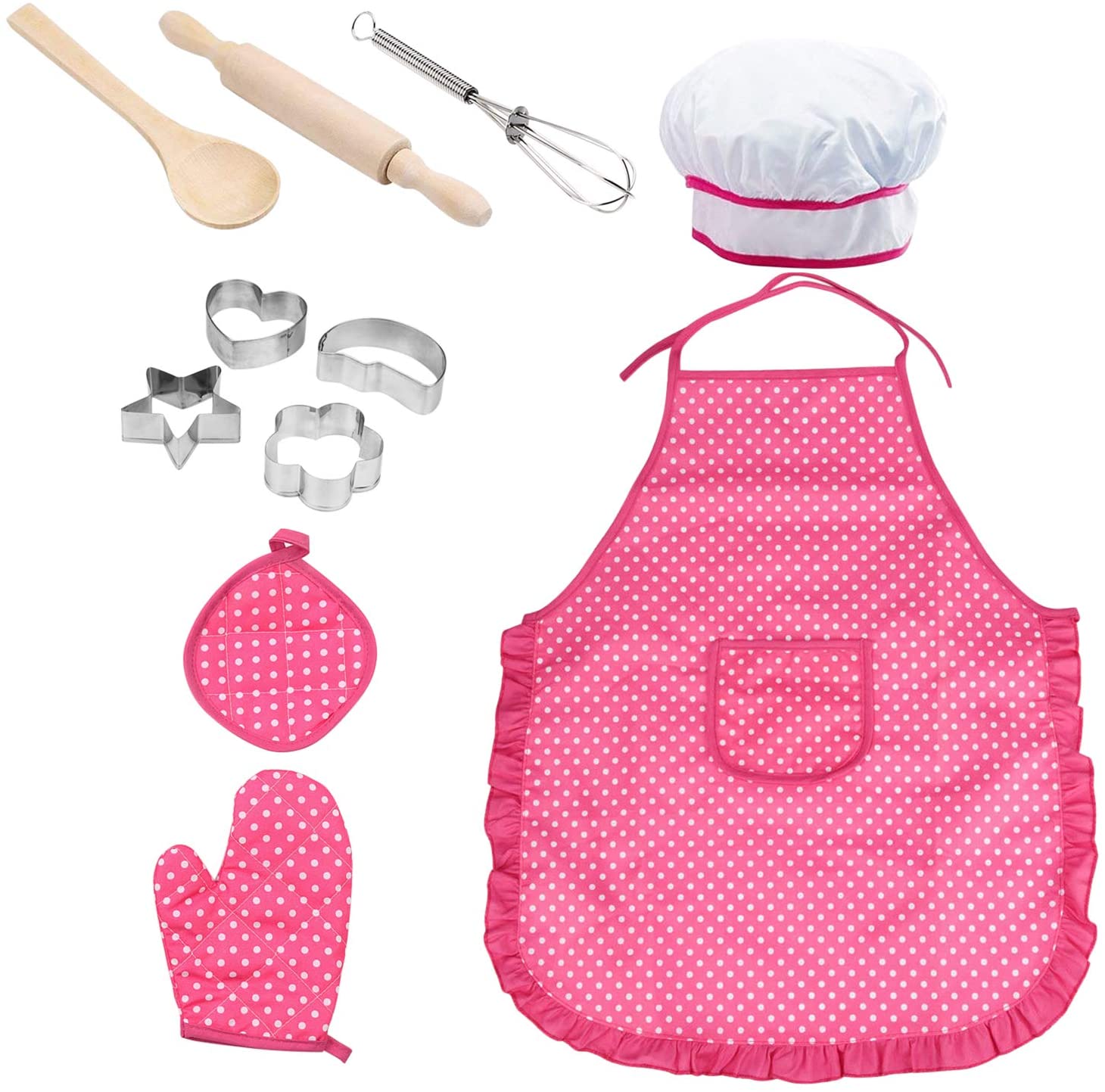 Christmas gift,Chef Set for Kids,11pcs Children Cooking Set for Girls Toddler Role Play Cook Costume with Apron, Chef Hat,Utensils,Cooking Mitt