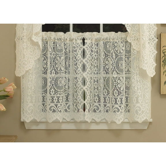 Cream Lace Kitchen Curtain Choice of Tier Valance or Swag