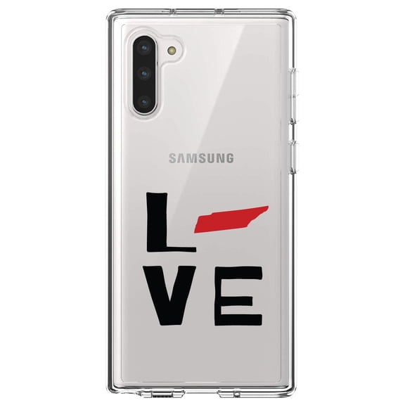 DistinctInk Clear Shockproof Hybrid Case for Samsung Galaxy Note 10 (6.3" Screen) - TPU Bumper Acrylic Back Tempered Glass Screen Protector - Tennessee - Love Black & Red