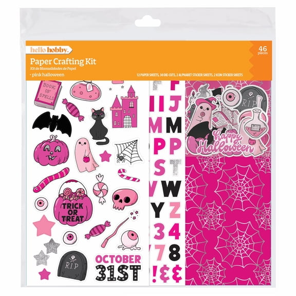 Pink Halloween Craft Paper Kit with 12 x 12 Inch Sheets and Stickers