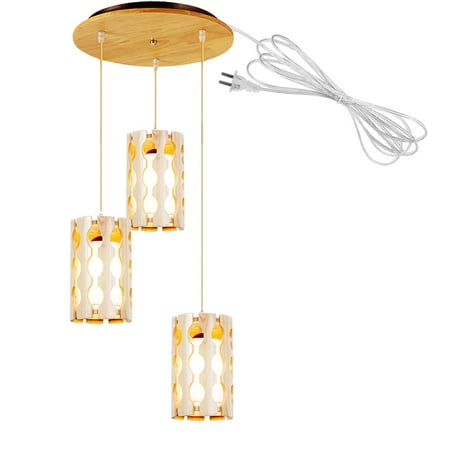 

FSLiving 3 Lights Fabrics Barrel Shape Swag Pendant Light with 15ft Plug in UL Cord Island Chandelier Fixtures Hanging Ceiling Light for Kitchen Island Staircase NO Wiring Needed Customizable - 1 Set