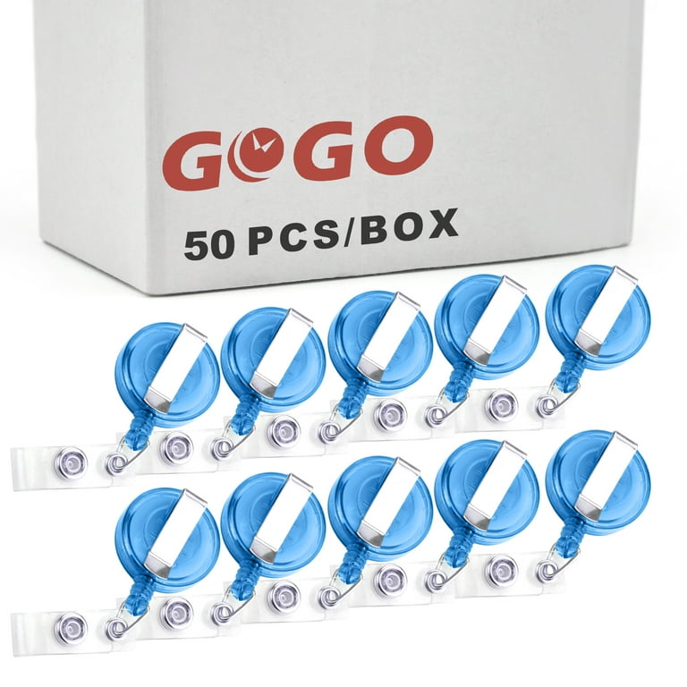 GOGO 50Pcs Transparent ID Card Holder Round Badge Reel-Blue 