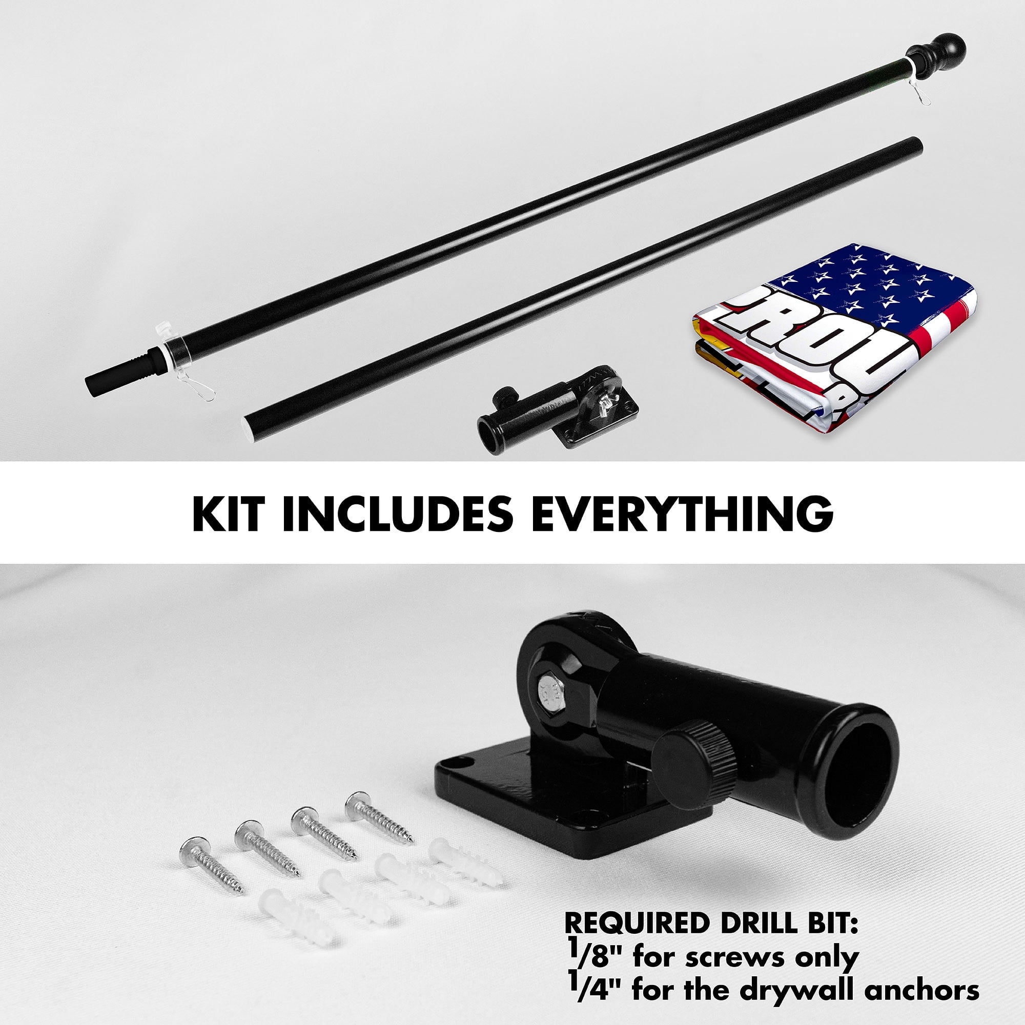 G128 Combo Pack: 6 Ft Tangle Free Aluminum Spinning Flagpole (Black) & American USA Proud & Free Eagle Flag Flag 3x5 Ft, LiteWeave Pro Series Printed 300D Polyester | Pole with Flag Included