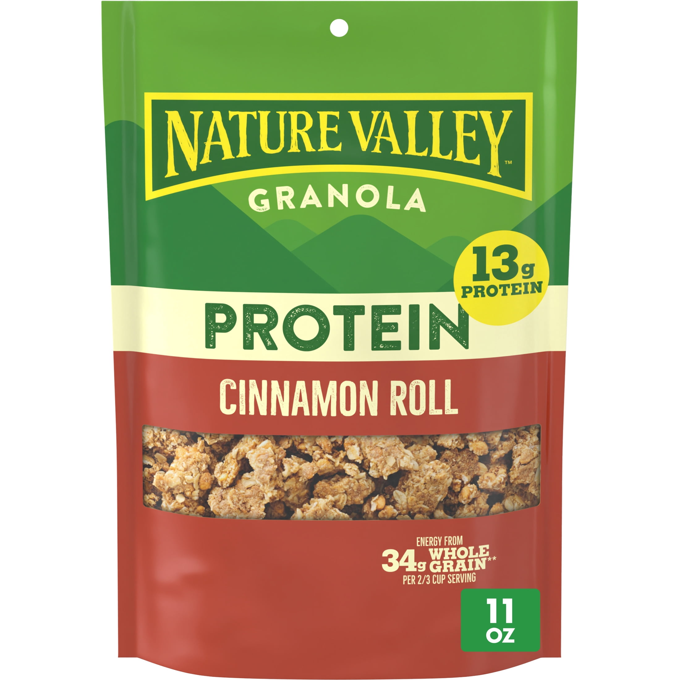 (4 pack) Nature Valley Protein Granola, Cinnamon Roll Flavor, Resealable Snack Pouch, 11 oz