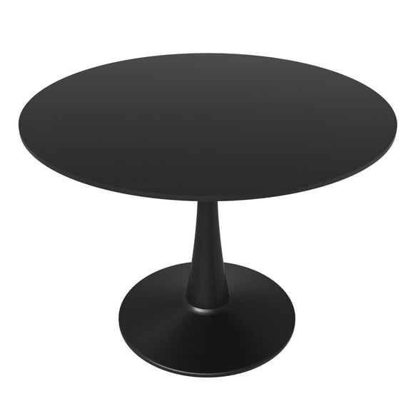 LeisureMod Round Dining Table Modern 40" MDF Wood Tabletop with Steel Pedestal Base for Kitchen and Living Room Bristol Series in Black