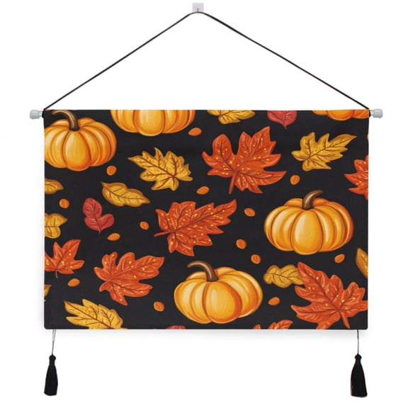 WOBOGO Pumpkin Leaf Fall Autumn Living Room Canvas Wall Art Bedroom Study Framed Canvas Print Artwork Home Office Decorations 24.5×16.7in