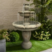 48-Inch Tall Outdoor Decorative 3-Tiered Concrete Relaxation Fountain