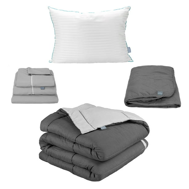 Edredón Dos vistas Individual Rogga Gris Oxford - Gris Perla + Protector Rogga + Sábanas Royal + Almohada Royal