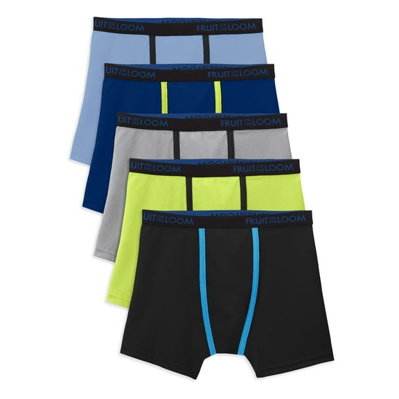 Fruit Of The Loom Breathable Lightweight Boxer Briefs, 5 Pack Sizes 6/8 - 18/20