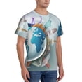 thumbnail image 4 of Yiaed Let's go Travel Around the World Print Mens Short Sleeve Tight Fit T-Shirt, Crewneck Casual Tee-3X-Large, 4 of 5