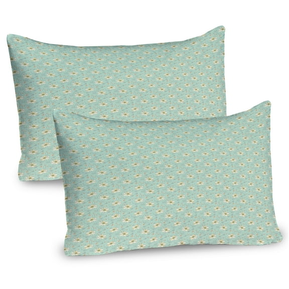 Ambesonne Floral Pillow Sham 2 Pack, Pastel Tones Flowers Art, 26"x20", Mint Green Pale Yellow