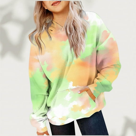 XXWXYD Girls Tie Dye Sweatshirt, Oversized Pullover Hoodie Long Sleeve Trendy 𝖯reppy Clothes for 2-14 Years Casual Streetwear Cozy Everyday Outfit