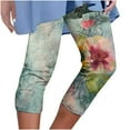 thumbnail image 2 of Leggings for Women under $5! Cagogo Womens Summer Capri Leggings Floral Print Knee Length Soft Stretchy Cropped Pants Athletic Gym Casual Summer Elastic Waist Plus Size Yoga Pants, 2 of 6