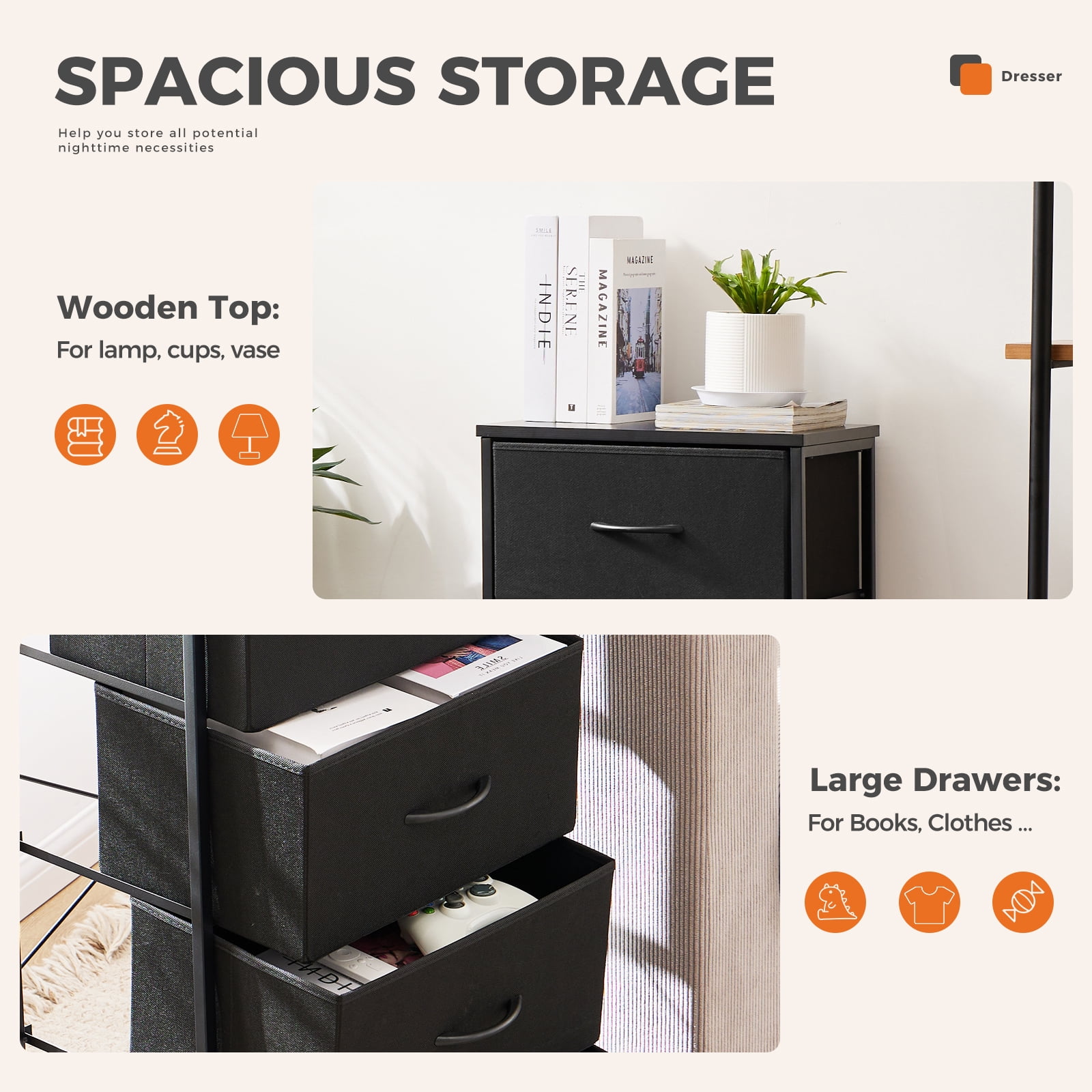 CONCETTA 4-Drawer Fabric Dresser Storage Chest for Bedroom, Closet, Storage Furniture for Adults, Black