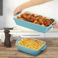 thumbnail image 6 of Set of 3 Ceramic Baking Dishes, Rectangular Bakeware with Handles, Elegant Casserole Dish Set Lasagna Pan for Baking, Cooking, Cake Dinner, Banquet, Lake Blue, 3 Sizes$$Home Decor, Kitchen, & Other, 6 of 7