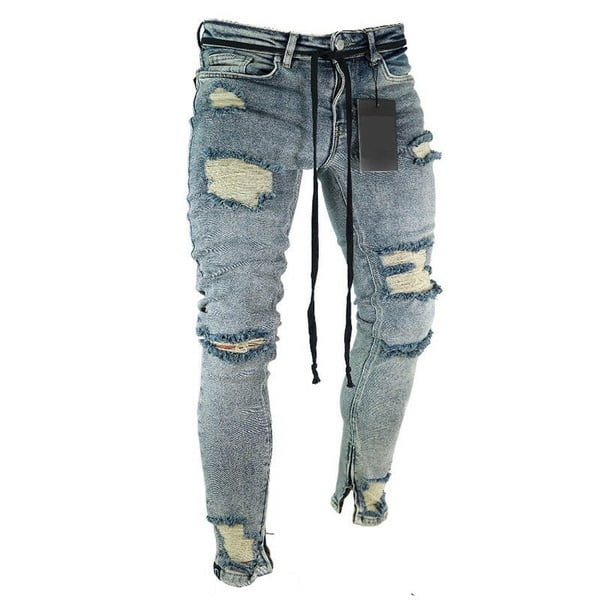 SySea - Mens Skinny Ripped Biker Denim trousers Distressed Jeans - Walmart.com - Walmart.com