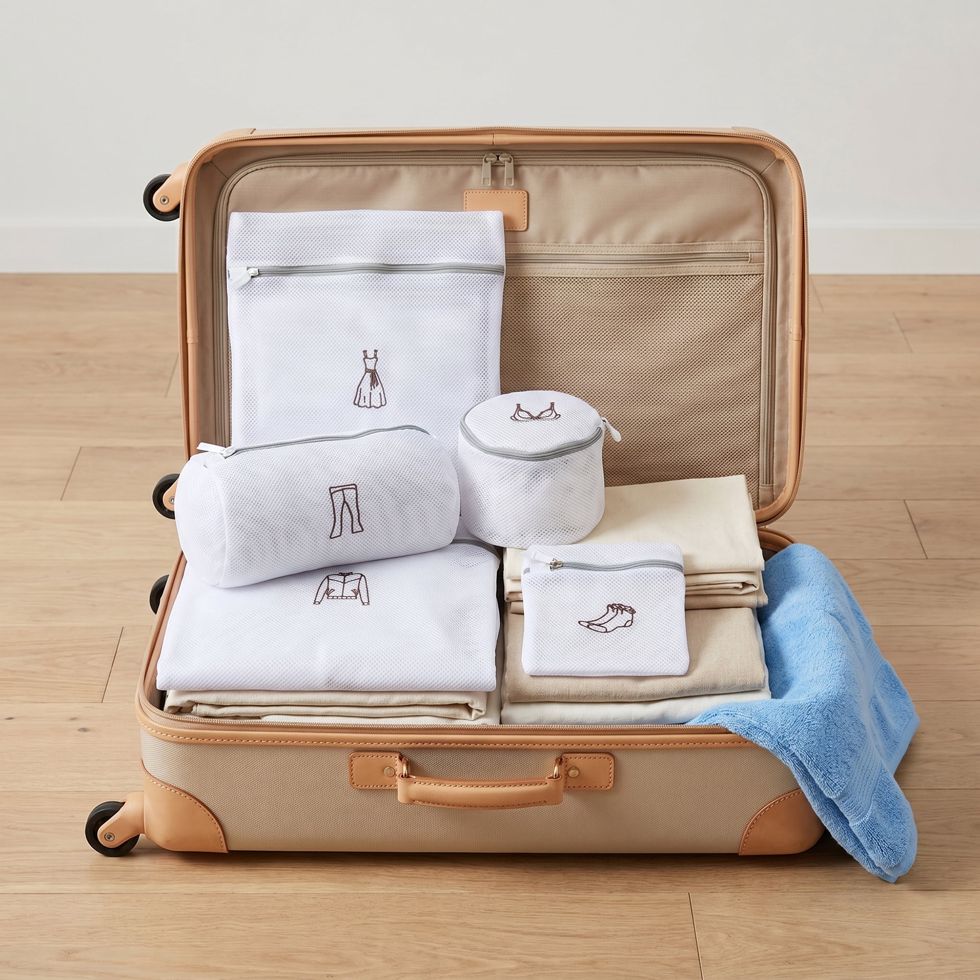 Unique Bargains 6Pcs Durable Mesh Zipper Closure Laundry Bags White