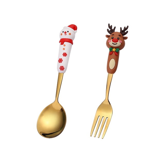 Caja de Regalo de Navidad Cuchara de Navidad, Postre de Navidad Cuchara Tenedor, Conjunto de Vajillas de Acero Inoxidable, Lindo Muñeca Regalo Conjunto de Regalo de Navidad