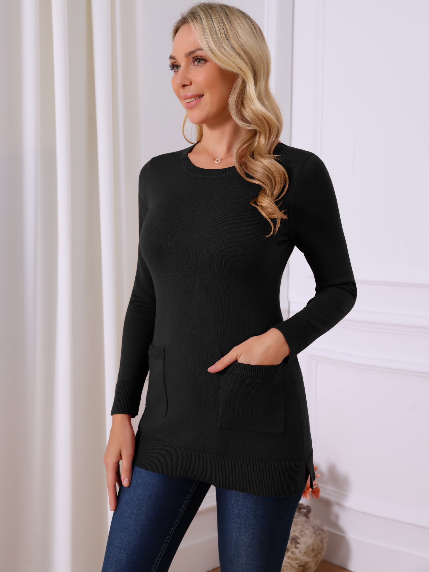 DARING DIVA Pullover Sweater Long Sleeve Crewneck Knit Tops M Black