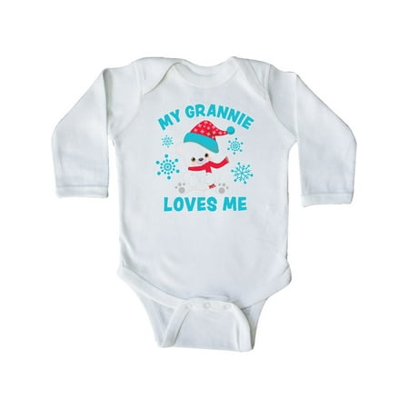 

Inktastic Polar Bear My Grannie Loves Me in Santa Hat with Snowflakes Gift Baby Boy or Baby Girl Long Sleeve Bodysuit