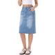 thumbnail image 4 of Falda de mezclilla INSPIRE CHIC para mujeres, casual, de cintura alta, con abertura trasera, falda de jean de longitud a la rodilla con bolsillos, talla L, azul, 4 of 6