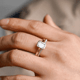 thumbnail image 2 of Bezel Emerald Cut Diamond Engagement Ring Set in 14K Yellow Gold Vermeil- Wedding Set Minimalist Promise Ring Bridal Set, 2 of 7