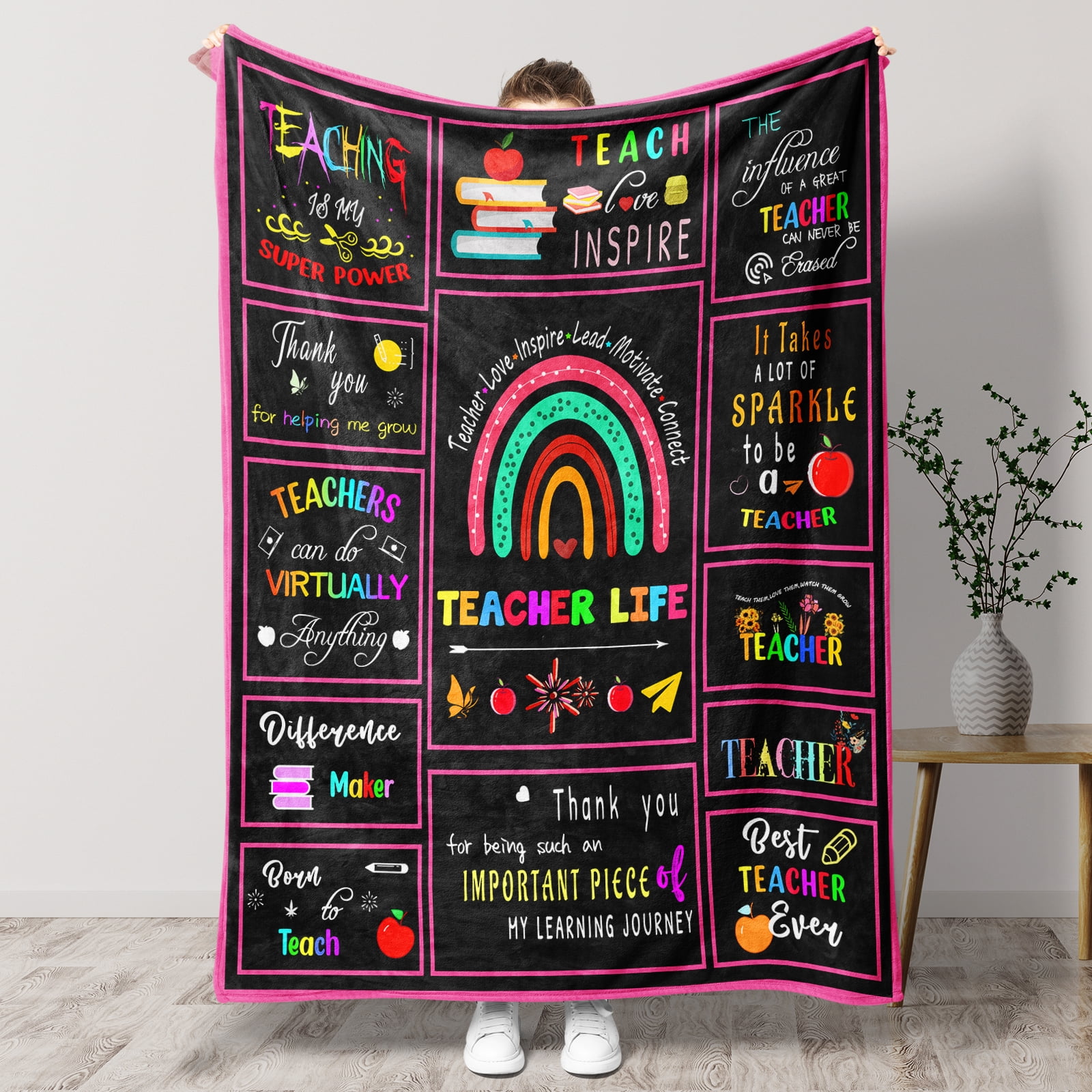 Funnil Teacher Gifts Blanket Teacher Appreciation Gifts for Women Men,Best Teacher Birthday Gifts,Teacher's Day,Graduation Gifts,Thank You Teacher Gifts from Students 50x60" Black